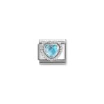 Light Blue CZ Heart Charm S/Steel and Silver_0