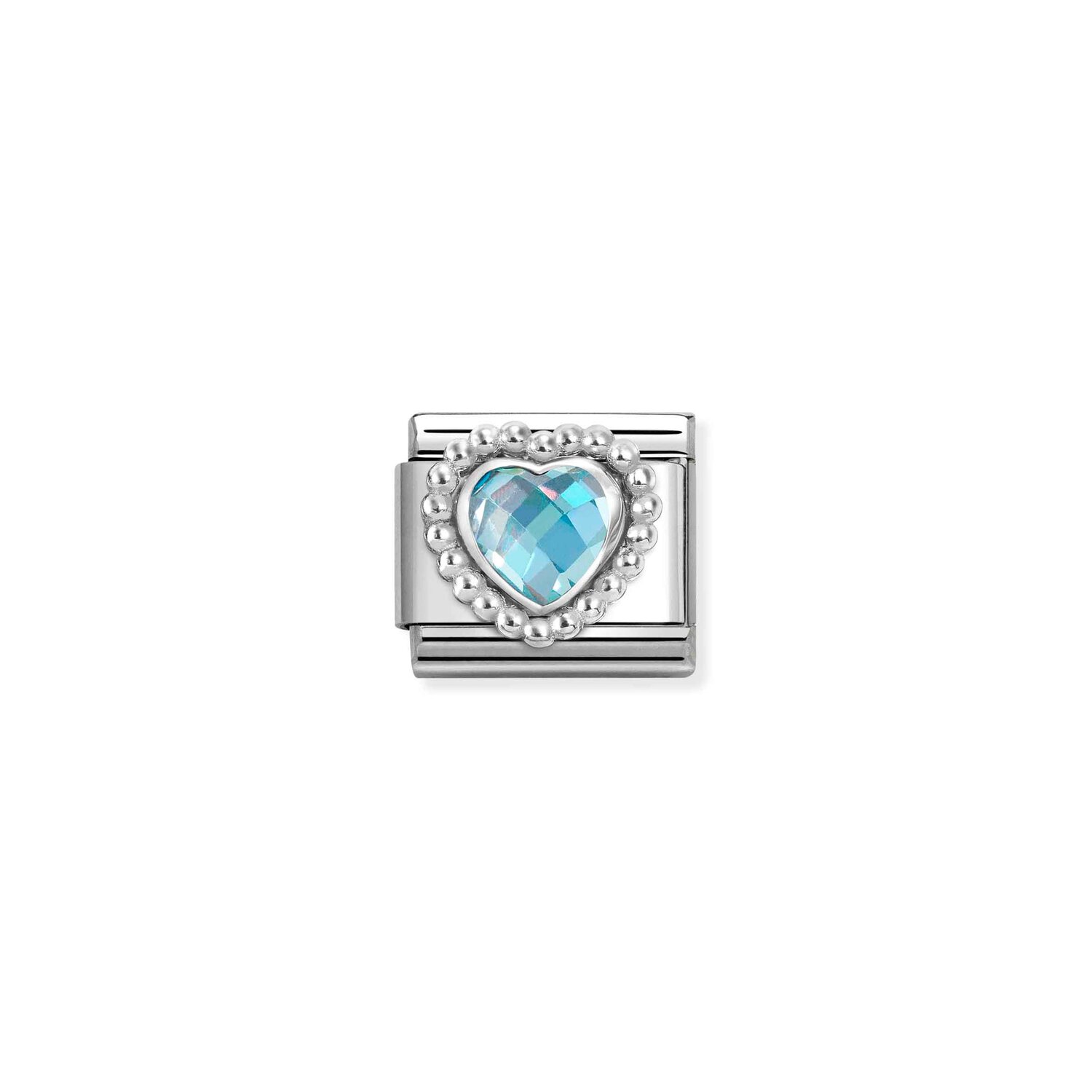 Light Blue CZ Heart Charm S/Steel and Silver_0