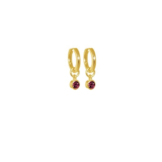Gold Plated Rhodolite Drop Huggies_0