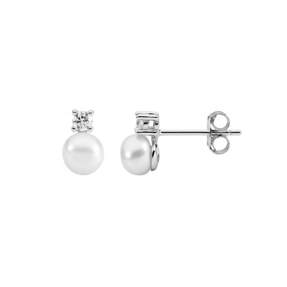 Silver CZ Fresh Water Pearl Studs_0
