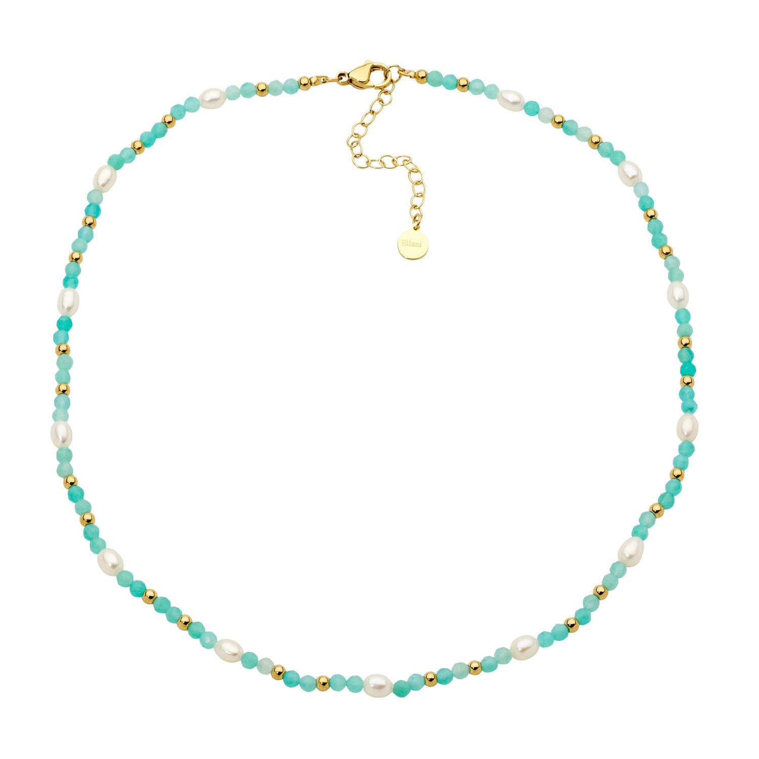 Stainless Steel Amazonite and Pearl 40cm Necklace_0
