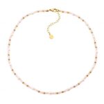Stainless Steel Rose Quartz and Pearl 40cm Necklace_0