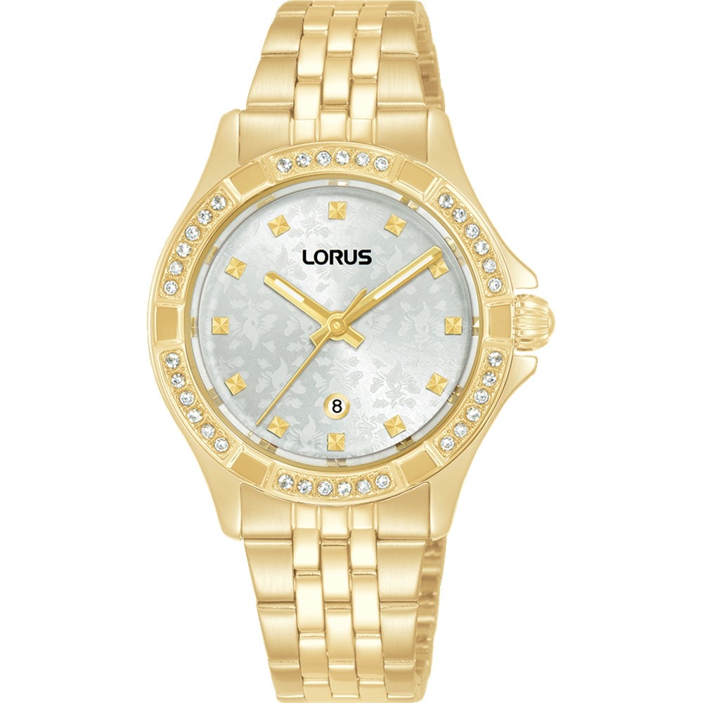 Ladies Gold Analogue Watch with Stones 50m_0