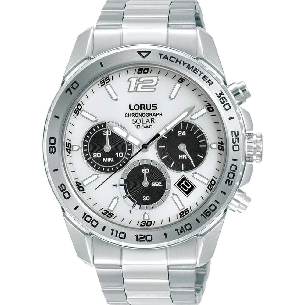 Silver Solar Powered Analogue Watch with Chronograph 100m_0