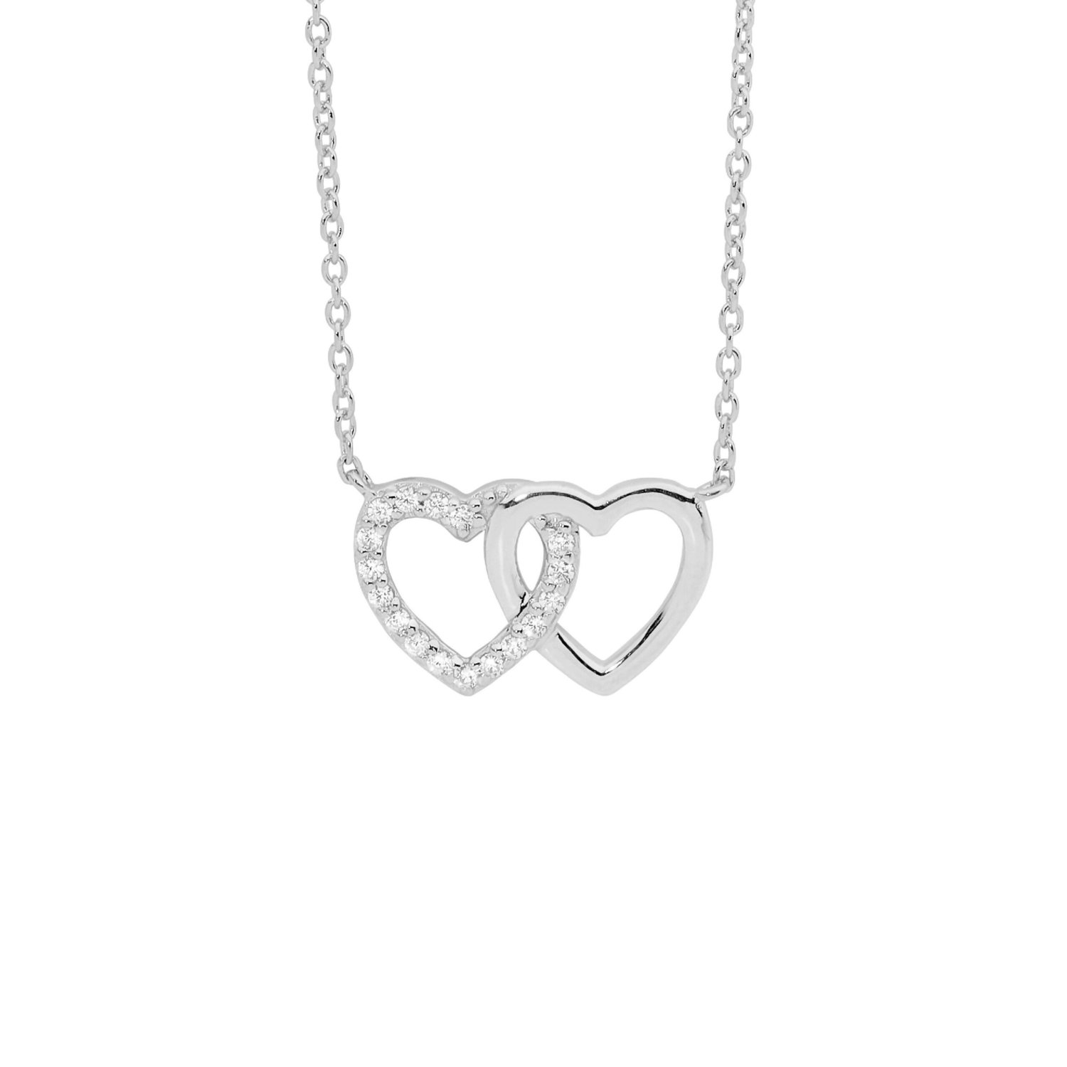 Silver CZ Double Linked Heart Necklace_0