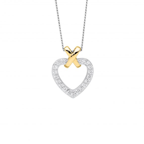 Silver and Gold Plated CZ Heart X Necklace_0