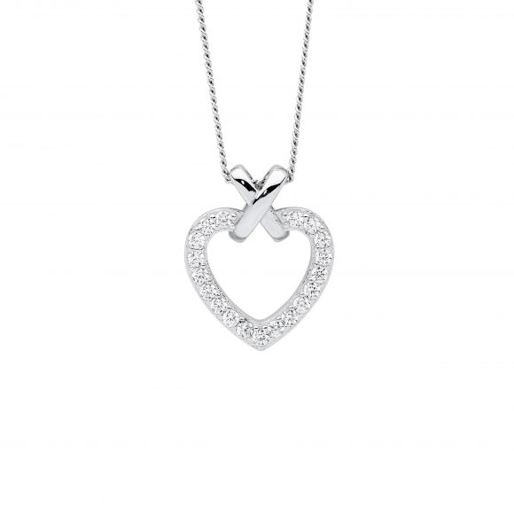 Silver CZ Heart X Necklace_0