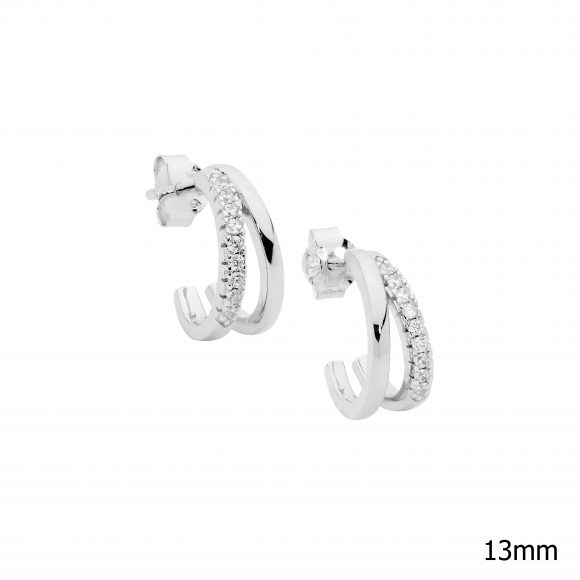 Silver Double Split Hoop Earrings CZ_0
