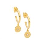 Gold Plated Hoop CZ Star Disc Earrings_0