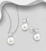 Pearl and cz pendant includes chain_0