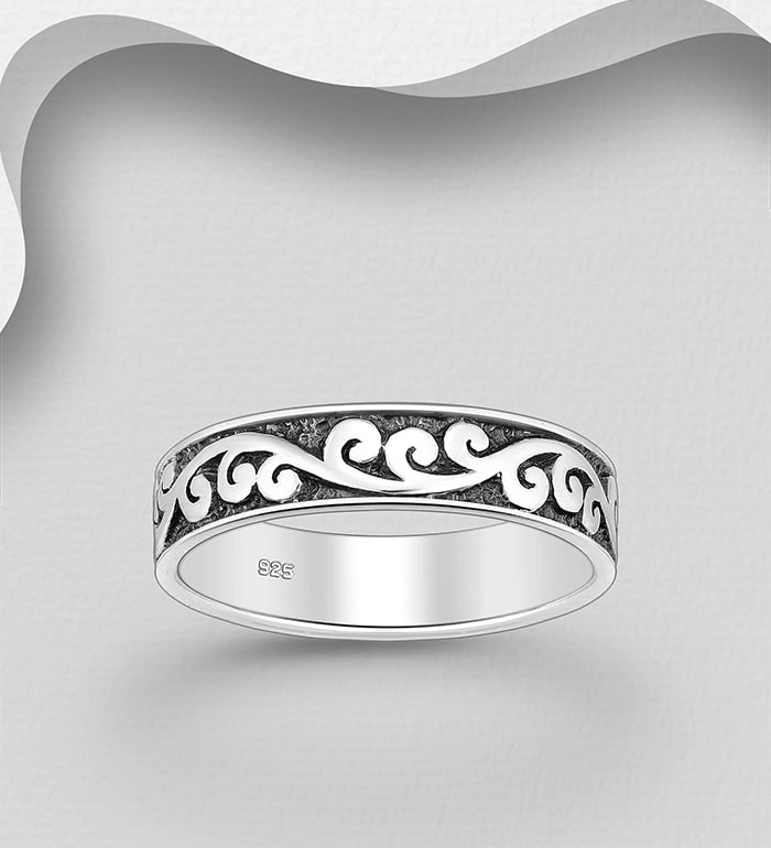 Sterling Silver oxidised Koru pattern Ring_0