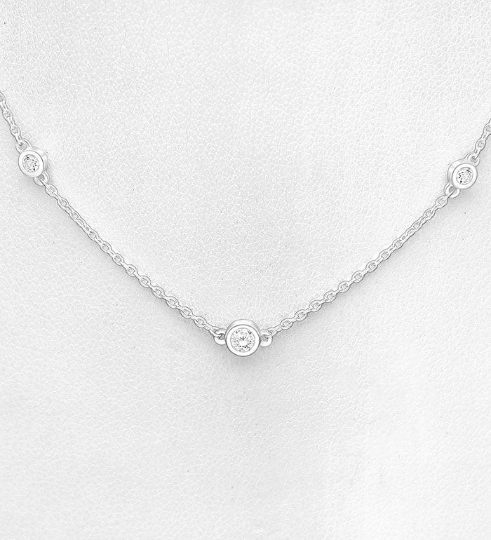 Silver Necklace Rub over style with Cubic Zirconias Simulated_0