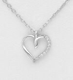 Silver heart pendant with CZ and ss chain_0