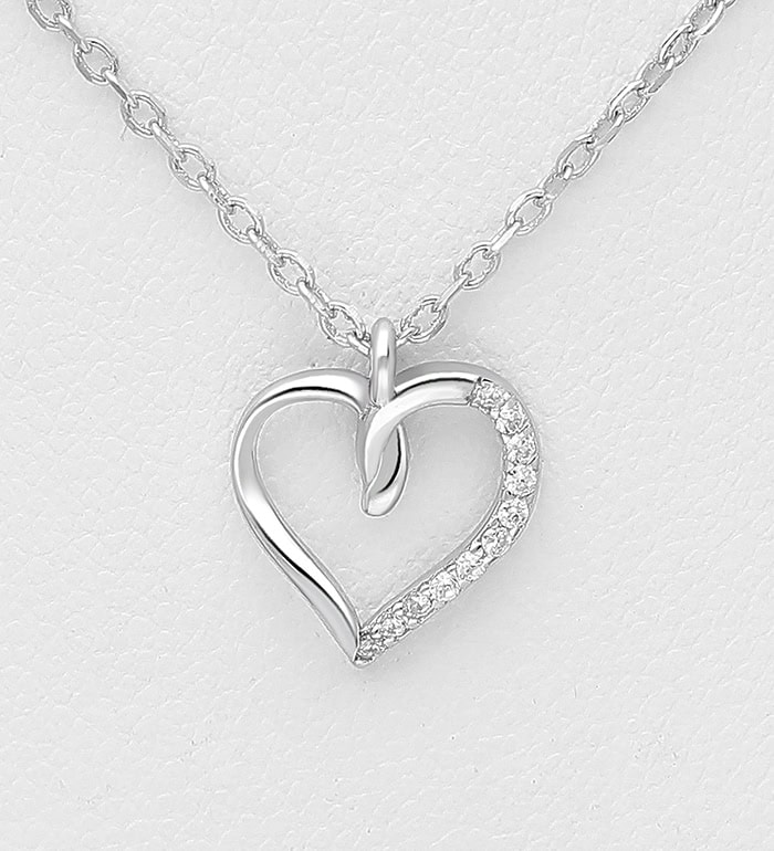 Silver heart pendant with CZ and ss chain_0
