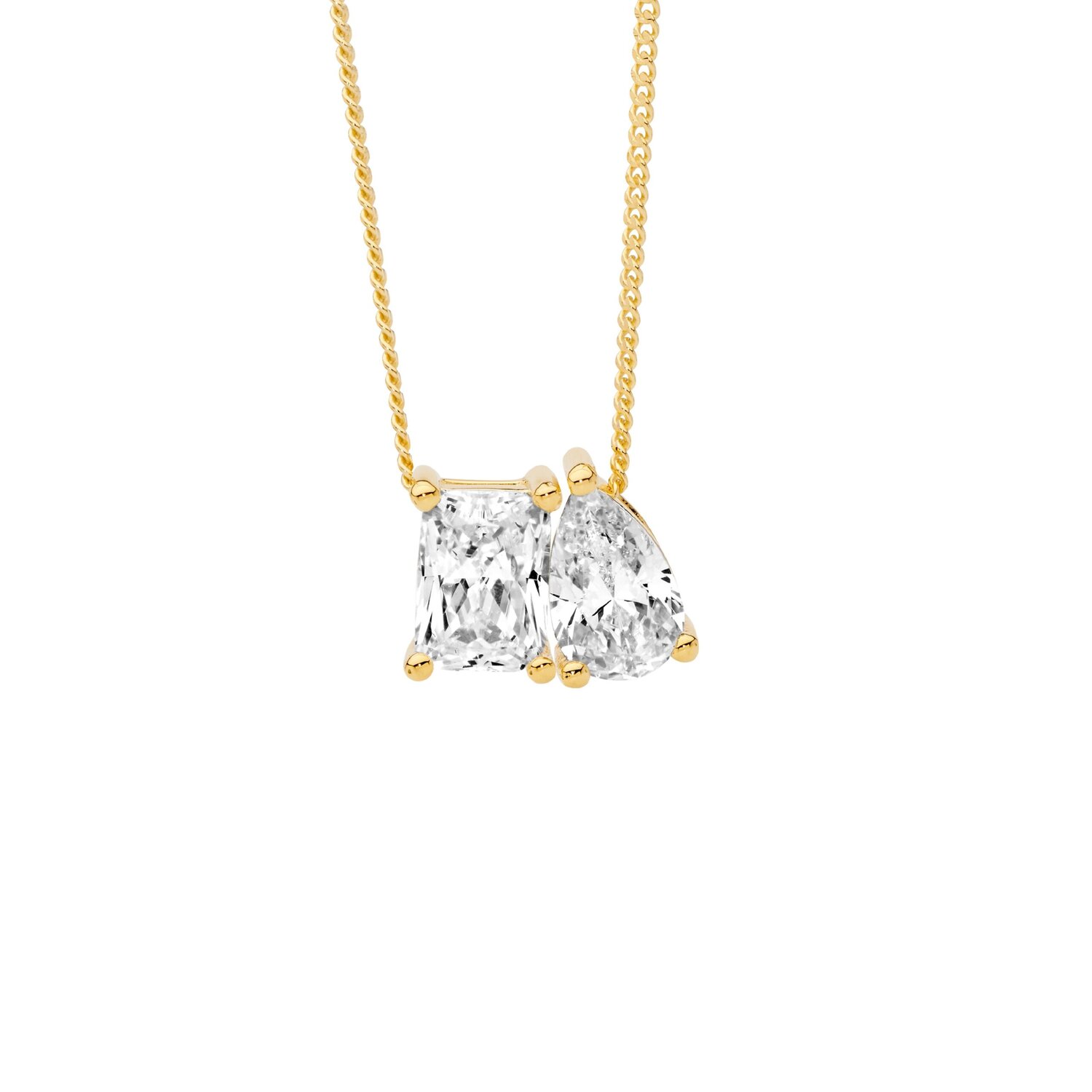 Gold Plated Pear/Emerald Cut CZ Necklace_0