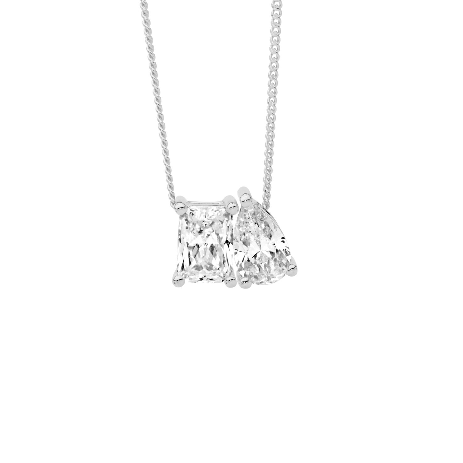 Silver Pear/Emerald Cut CZ Necklace_0