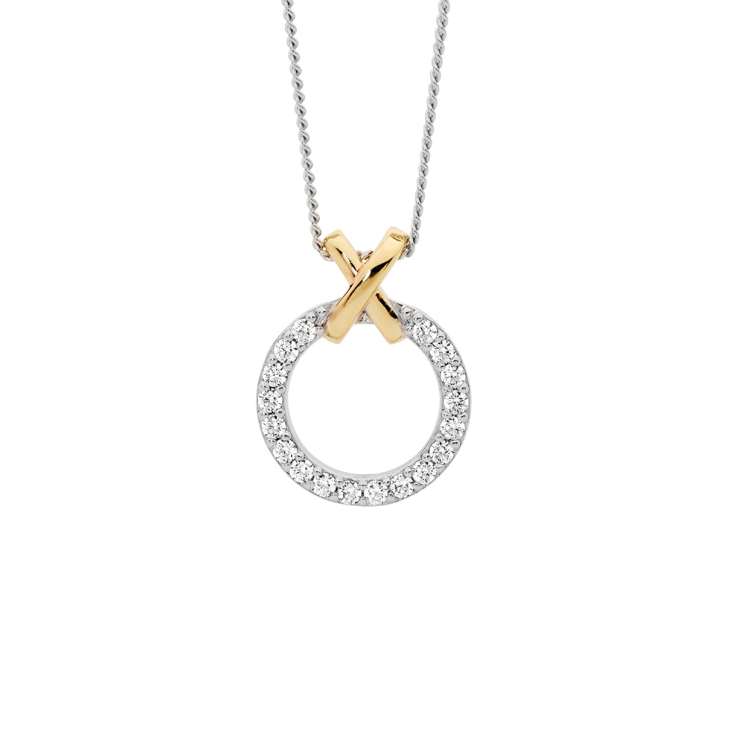 Silver and Gold Plated CZ Circle Necklace_0