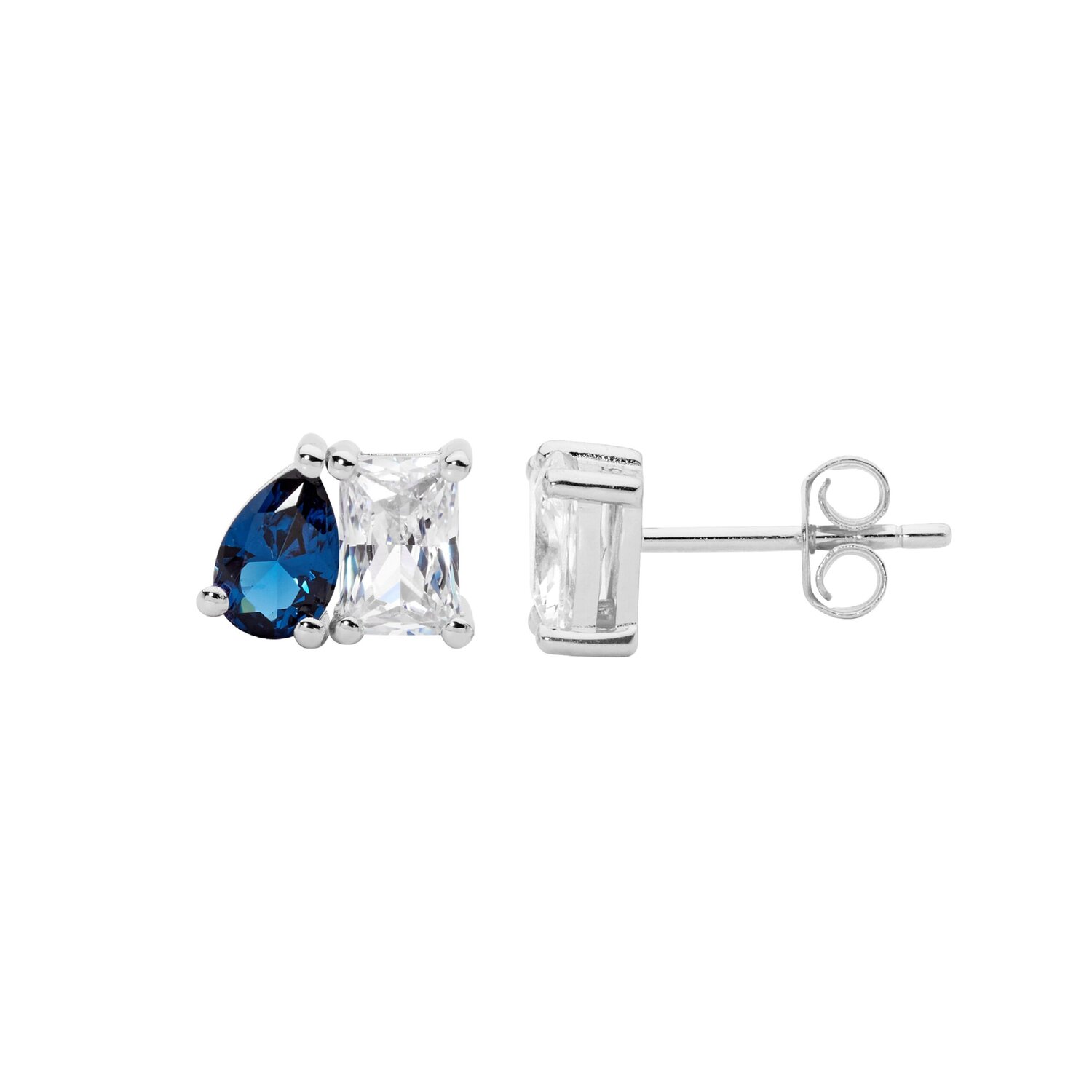 Sterling Silver Pear/Emerald Cut CZ Studs_0
