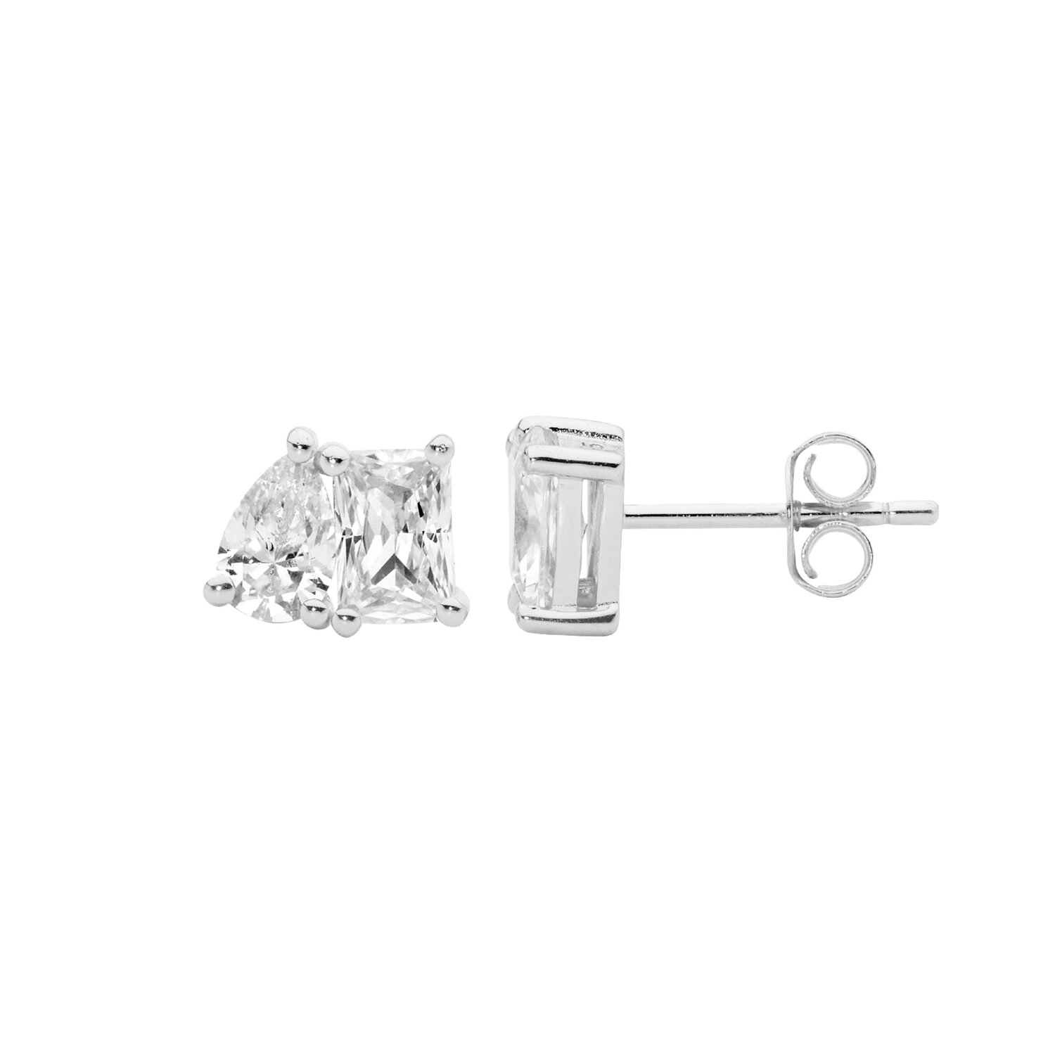 Silver Pear/Emerald Cut CZ Studs_0