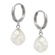 Silver Huggies with Pearl Drop_0