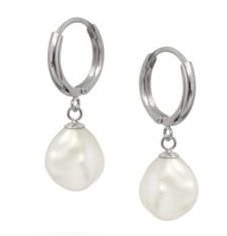 Silver Huggies with Pearl Drop_0