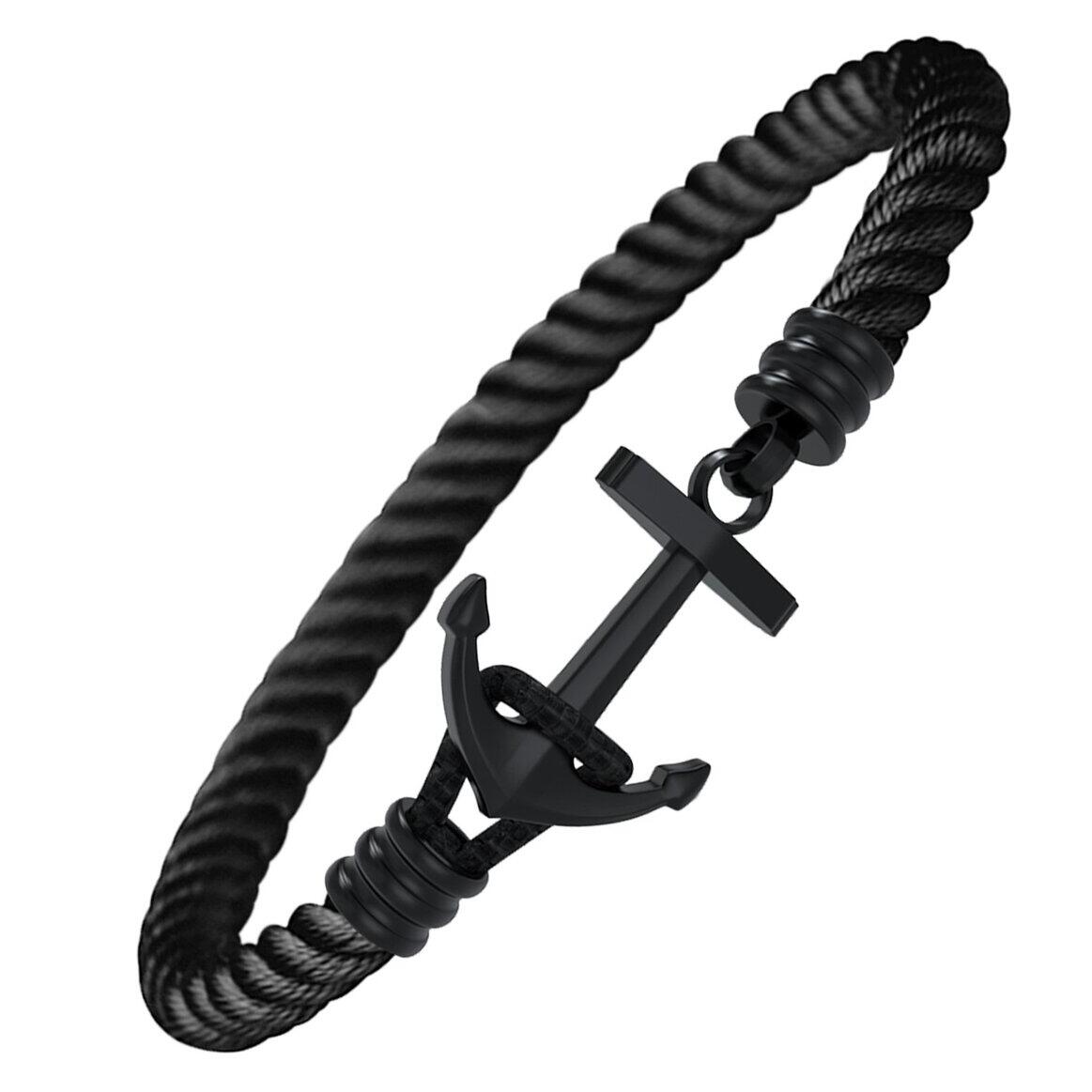 Savage -Ion Plated Black Stainless Steel & Black Cord Anchor Bracelet_0