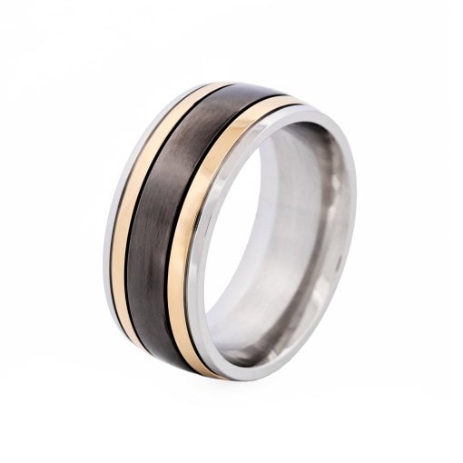 Polished Stainless Steel, Ion Plated Gold & Matt Ion Plated Black Ring_0