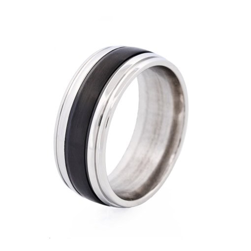 Stainless Steel Ion Plated Black Centre-Band Ring_0
