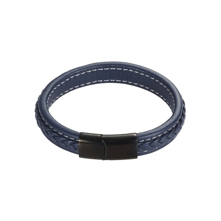 Savage – Navy Stitched Leather & Stainless Steel Bracelet_0