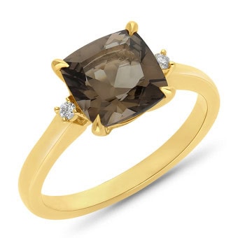 RING 9ct Yellow Gold DIA and QUARTZ - SMOKEY_0