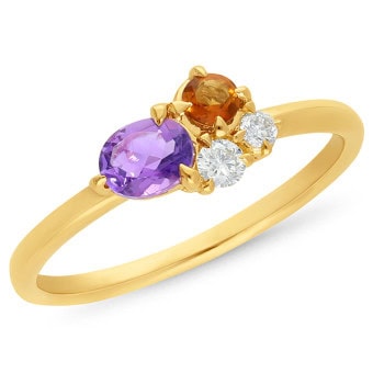 RING 9ct Yellow Gold DIA AMETHYST CITRINE_0