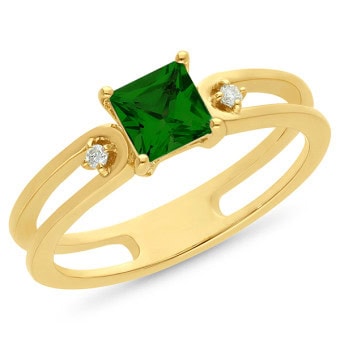 9ct yg syn emerald and diamond ring_0