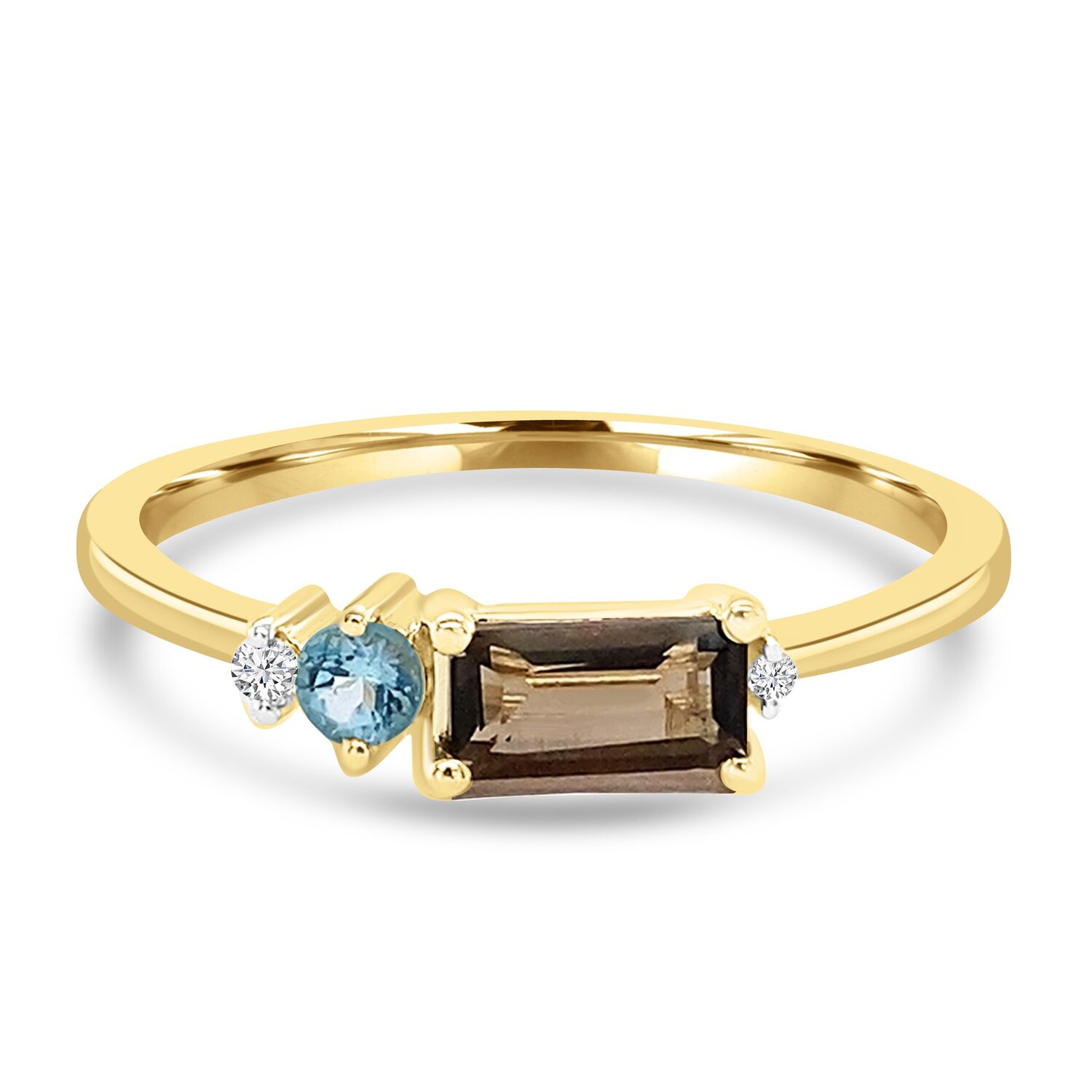 9ct Gold Smokey Topaz Blue Topaz and Diamond Ring_0
