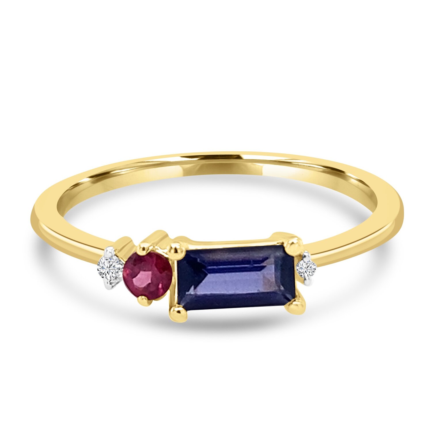 9ct Gold Iolite, Rhodolite Garnet and Diamond Ring_0
