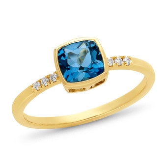 Gold Blue Topaz and Lab Diamond Ring_0