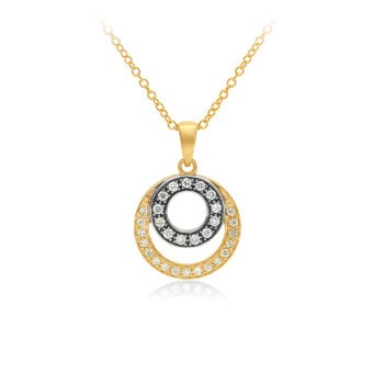 9ct ywg double circle diamond pendant_0