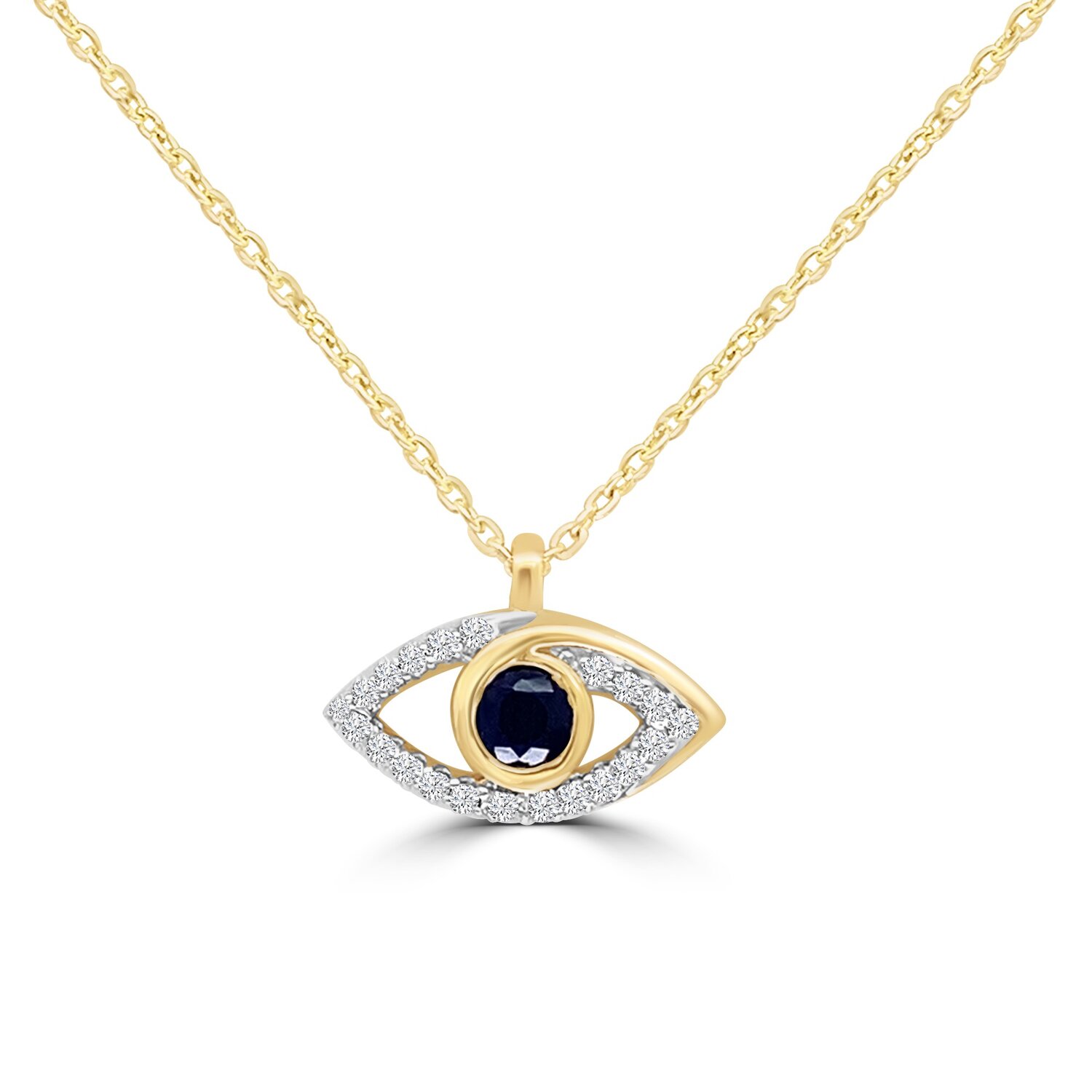 9ct Yellow Gold Diamond and Sapphire Eye Necklace_0