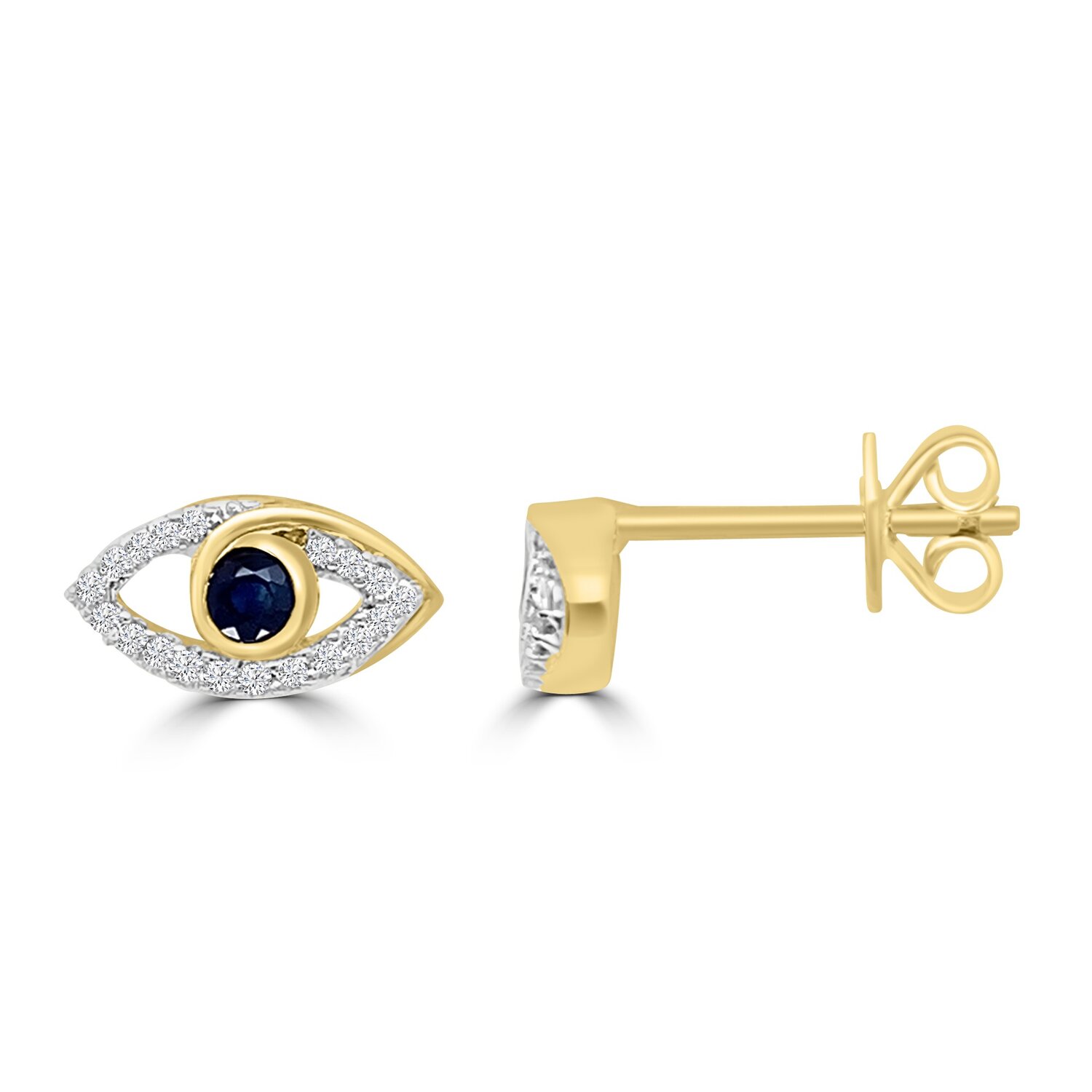 9ct Gold Diamond and Sapphire Eye Studs_0