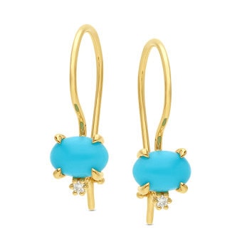 Gold Turquoise and Lab Diamond Earrings_0