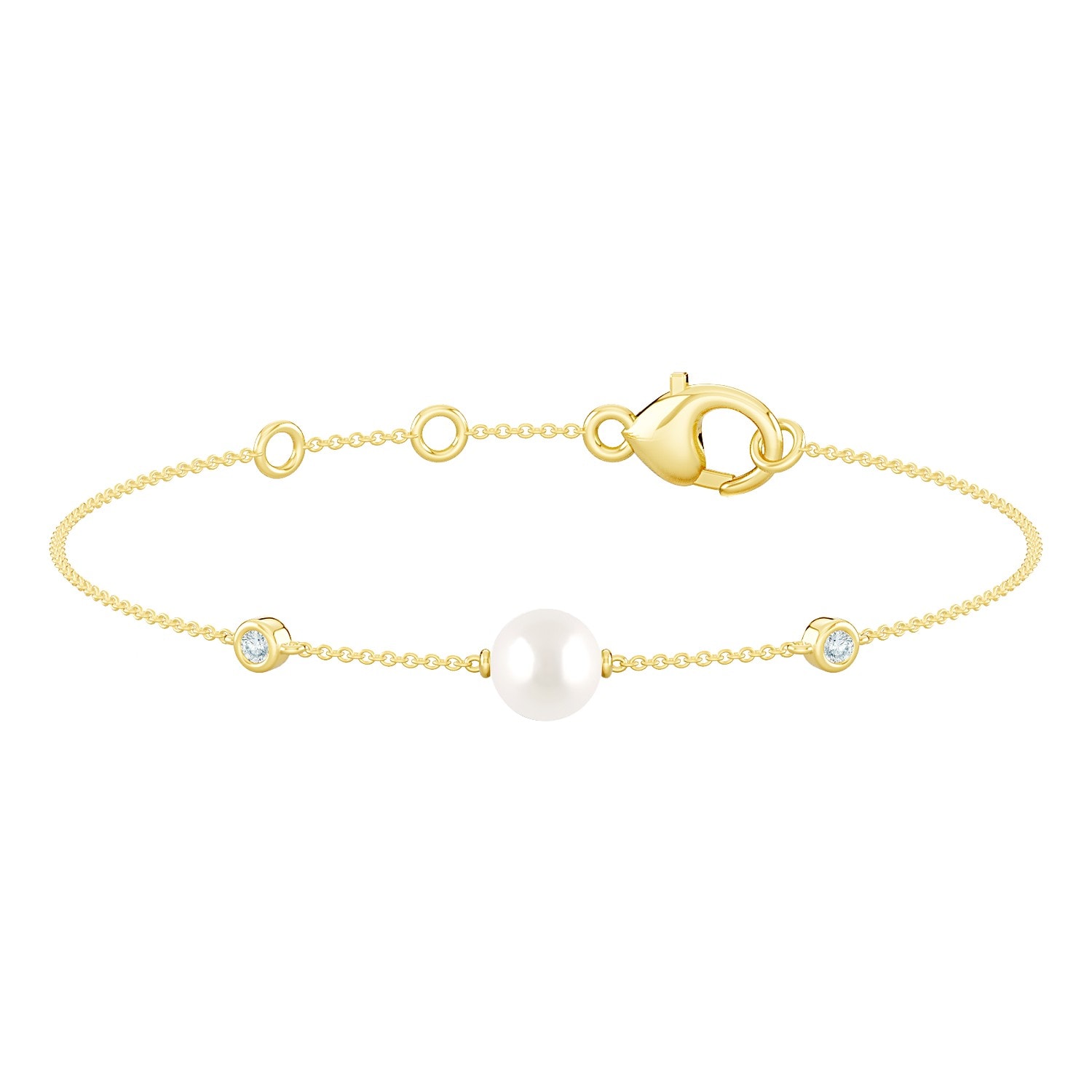 9ct Gold Pearl and Lab Diamond Station Bracelet_0