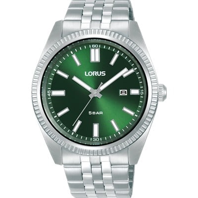 Lorus mens silver dress watch with green face analogue 50m WR_0