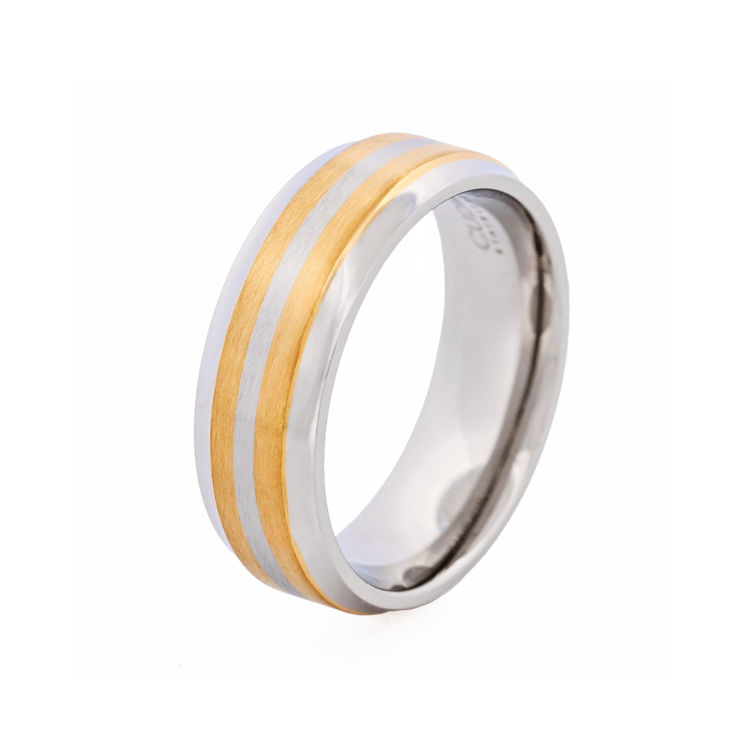 Polished Stainless Steel and Double Band Ion Plated Gold Ring_0