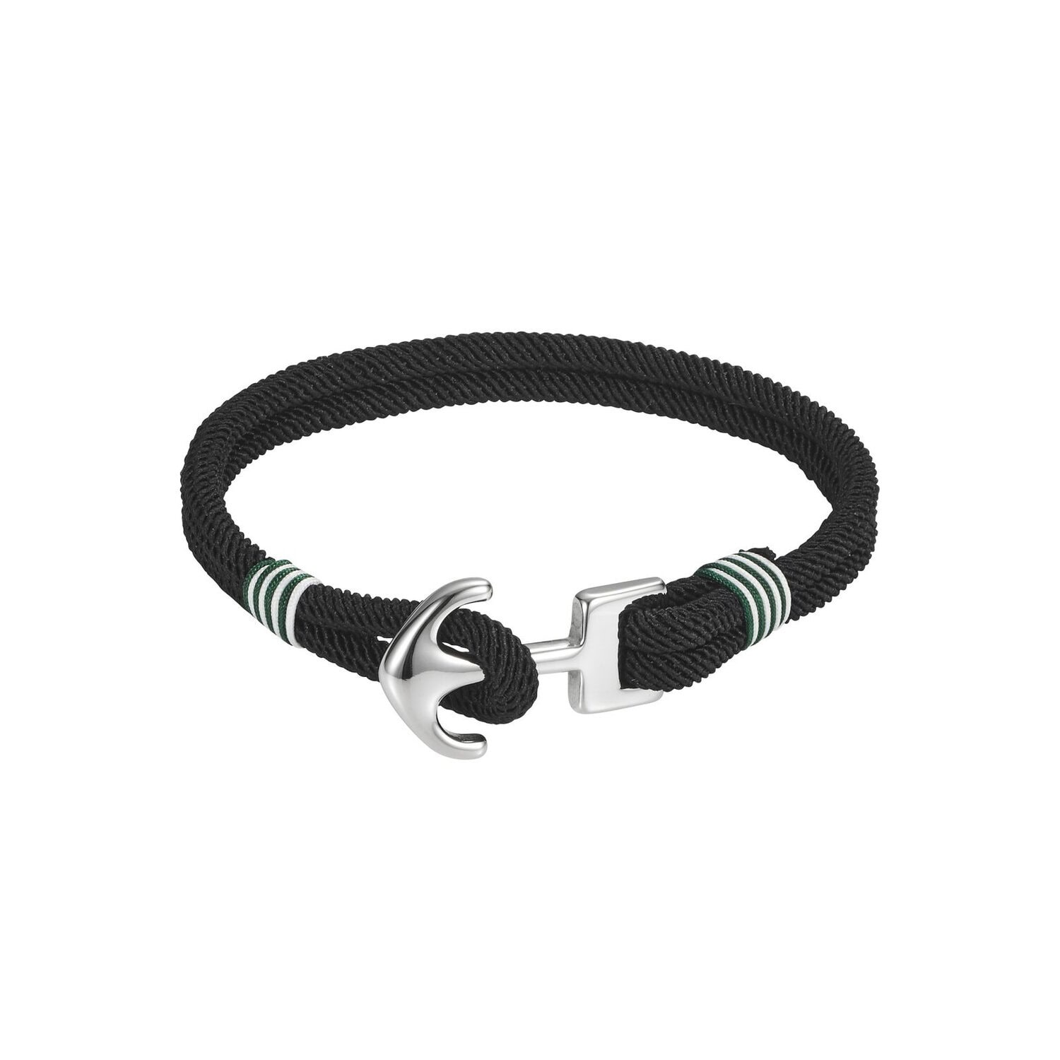 Cudworth Stainless Steel – Dark Green & White Cord Anchor Bracelet_0