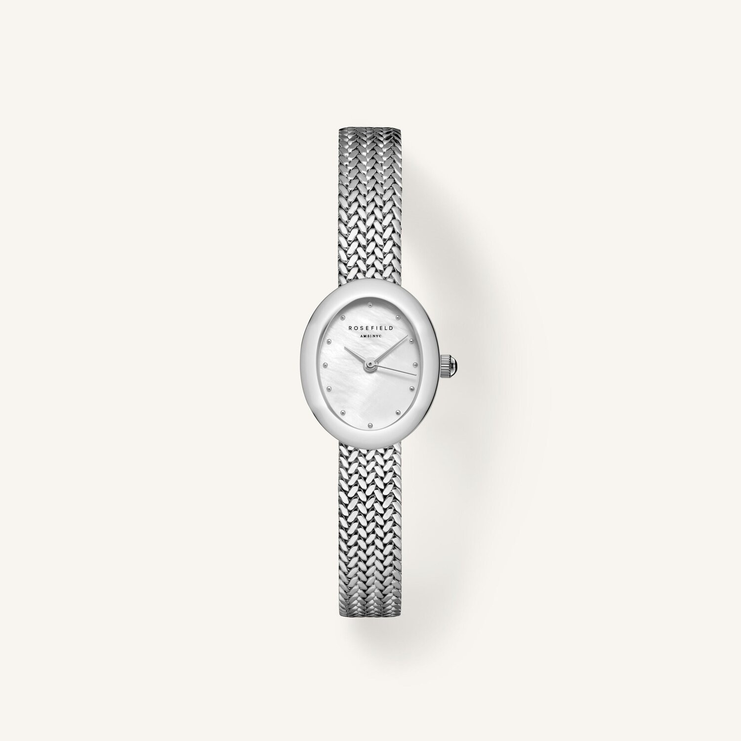 Silver Analogue Watch Oval Face Mesh Strap_0
