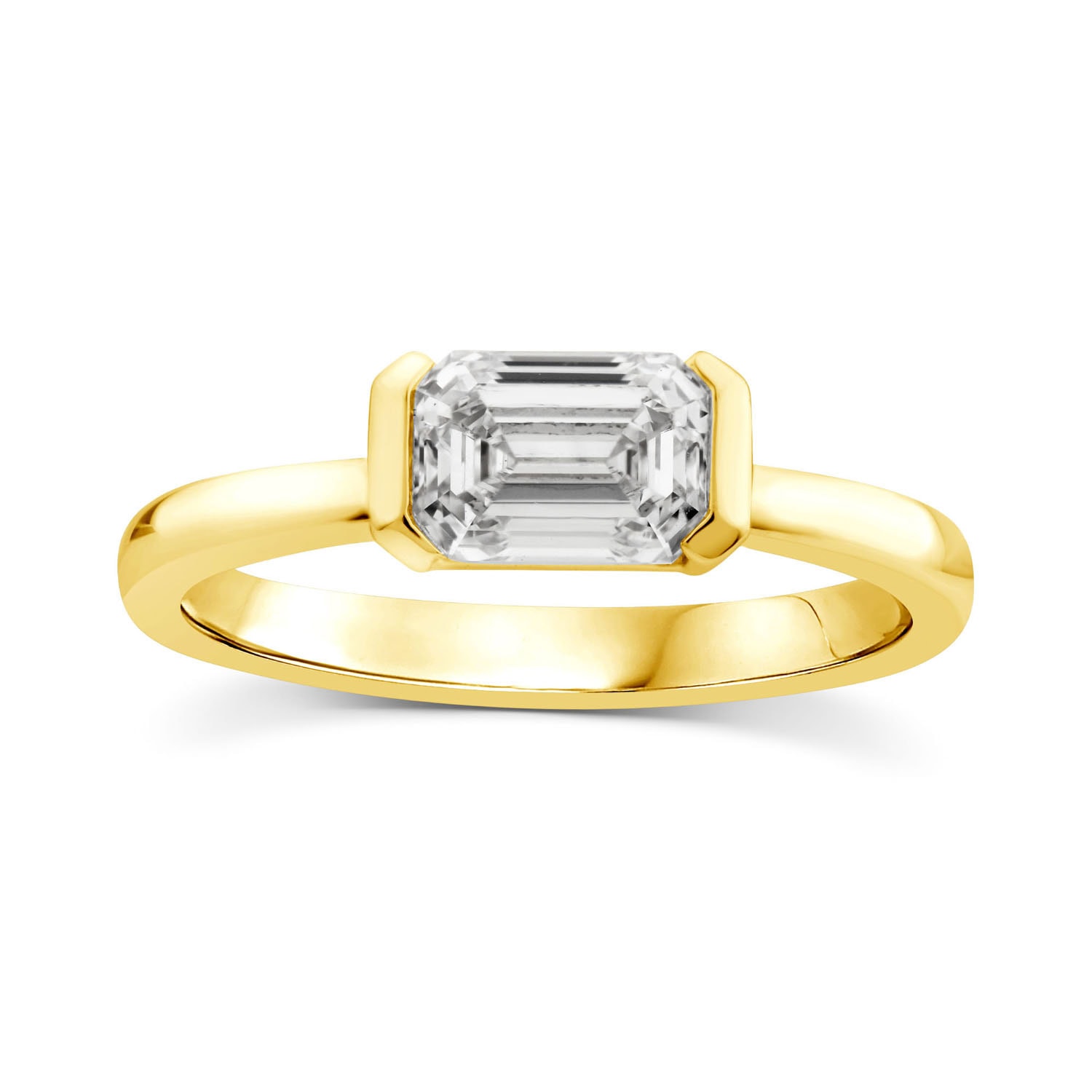 9ct Gold Emerald Cut Lab Diamond Solitaire Ring_0