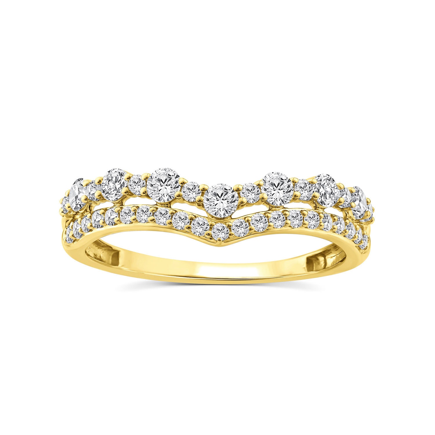 9ct Gold Double Row Lab Diamond V Ring_0
