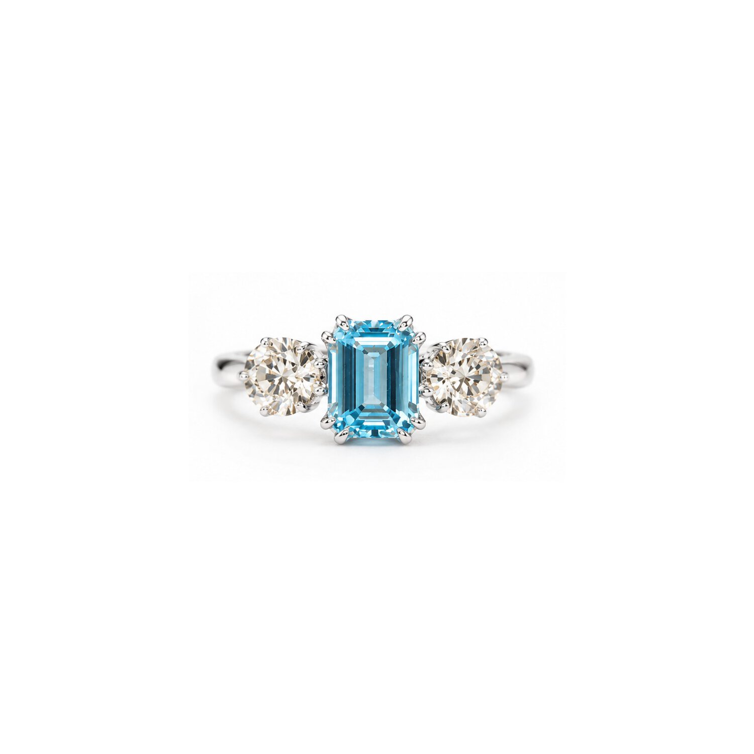 9ct yg blue lab diamond emerald cut 2.02ct with 2 x white lab dias 0.57ct ring_0