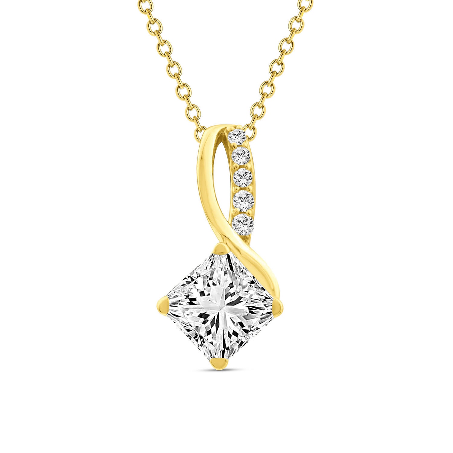 9ct Yellow Gold Lab Grown Diamond Princess Cut Pendant_0