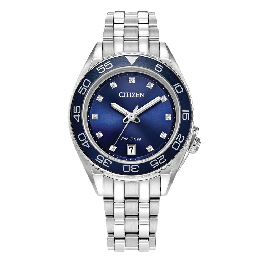 Citizen Eco-Drive Silver and Blue Watch with Diamonds_0