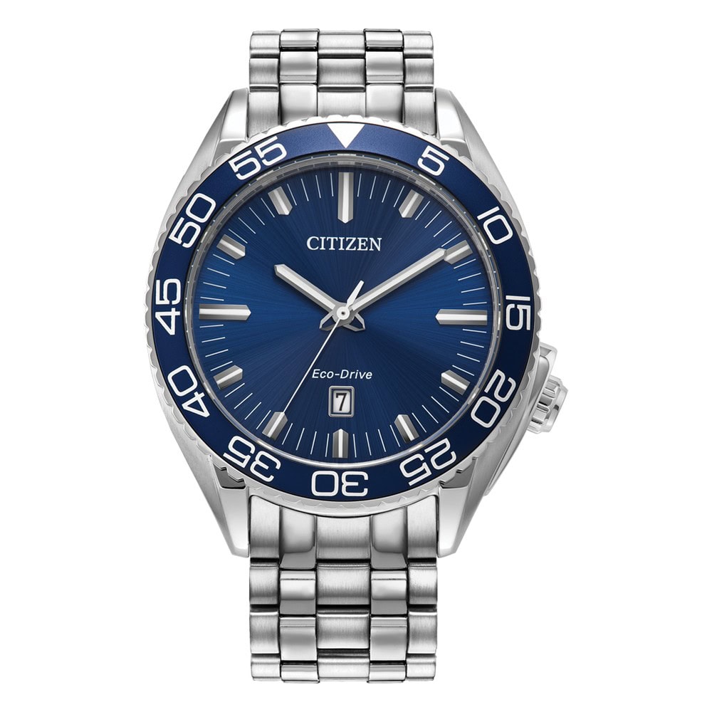 Citizen Eco-Drive Gents Silver Watch with Blue Face_0